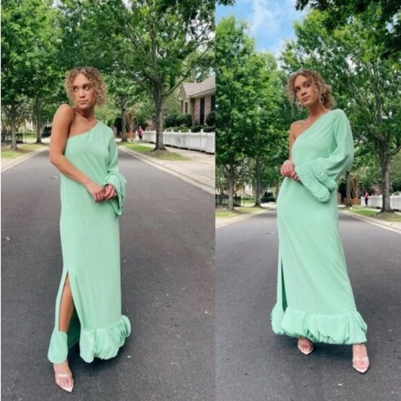 Alexis‎ Jamie Persian Green Maxi Dress One Shoulder Laser Cut Gown S - Picture 16 of 16